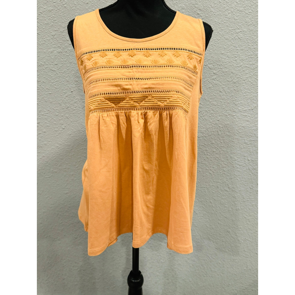 Cotton Bleu Sleeveless Embroidered Baby Doll Top, Rust | Size S | NWT